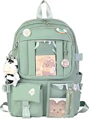 HORHEAR Kawaii Backpack with Cute Pin Accessories, Kawaii Plush Toy Animal Pin and Cartoon Card, Kawaii Backpack, School Backpack