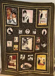 Handmade Audrey Hepburn Machine Sewed Quilt 61”x86.5”