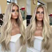 Synthetic Hair Heat Resistant Lace Front Wig Highlight Blonde Long Wavy