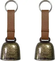 2 pcs Small Cow Bell for Dog Collar with Leather Strap, Bear Warning Bell, Loud Cowbell, Anti-Lost Grazing Copper Training Bells, Pet Tracker Noise Maker for Puppies Cat Horse Sheep Goat