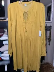 NWT Old Navy Size Large Peasant Dress Mustard Gold Long Sleeves Boho