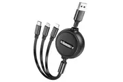 Hoco X75 3 in 1 Charging Retractable 1m Cable USB A to USB-C, iPhone, Micro-USB - Black