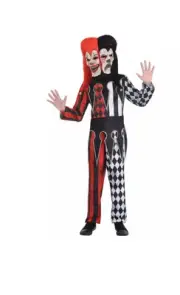 Two-Faced Jester Evil Clown Circus Carnival (M) 8-10 Halloween Child Costume