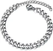 [Hernin] Curb Chain Bracelet Stainless Steel Men's Bracelets Silver/Gold/Black Bracelet Men Boys Stainless Steel 3/5/7 mm Men's Stainless Steel Bracelets Cuban Bracelet Men