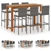Garden Bar Set Outdoor Table Seat 7/9 Piece with Cushions Black/Grey vidaXL