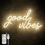 Good Vibes Neon Sign with Remote, Dimmable LED Good Vibes Neon Lights for Wal...