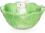 Sewroro Ceramic Rabbit Bowl Cartoon Cabbage with Rabbit Shaped Serving Bowls Fruit Salad Bowls for Home Kitchen