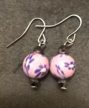 Handmade Small Clay Bead Crystal Accent Dangle Style Earrings