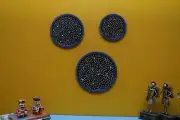 Round wooden wall decor plates set of 3 hand painted wood plate home decor art