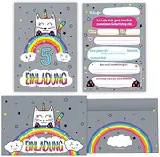 12 Invitation Cards Including 12 Envelopes 5th Children's Birthday Girl Boys Cat Unicorn Cool Invitations Fifth Birthday Girl Birthday Boy Birthday