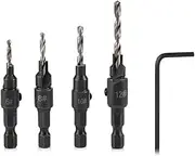 4pc HSS Drill Bits #6#8#10#12 for Woodworking, Fast Change Hex Shank, Countersink