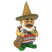 Mexican Garden Gnome Wearing Sombrero Folk Art Statue Yard Garden Sculpture