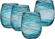 Mikasa Color Swirl Stemless Wine Glass, 4 Count (Pack of 1), Blue