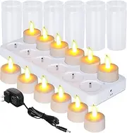 [Esup] Rechargeable Candles Flameless Flickering Candles Tealights 12pcs/Set with White Base, Decoration Parties, Weddings, Bar, Family, Dinner Outdoor Picnic (No Remote Control)