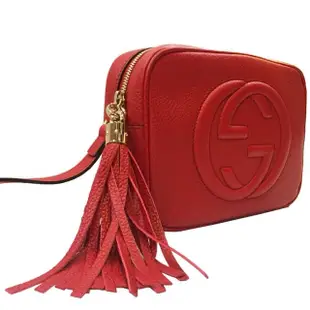 【GUCCI 古馳】308364 經典SOHO系列大LOGO流蘇吊飾肩背/斜背相機包(紅色)