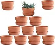 Yishang 3.5 Inch Shallow Terra Cotta Plant Pots with Saucer/Tray, Ceramic Clay Planter with Drain Hole for Succulent & Cactus Nursery Planter, DIY Craft Projects, Wedding and Party Favors