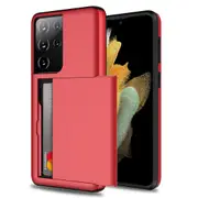 ZUSLAB Galaxy S21 Ultra 5G Slide Armor Wallet Case Credit Card Holder Protective Cover for Samsung - Red