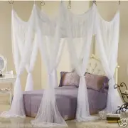 Bed canopy heavy netting curtain 8 door hook queen California king size white