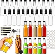 AuroTrends Hot Sauce Bottles 5 oz 24Pack, Empty Wine Bottles with Caps/Shrink Capsules/Stickers -5oz Clear Woozy Bottles/Glass Bottles with Lids (Black Lids-5 fl.oz/ 24Pack)