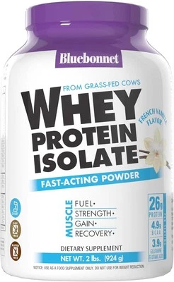 BlueBonnet Nutrition Whey Protein Isolate Powder From Grass Fed Cows, 26g of Pro