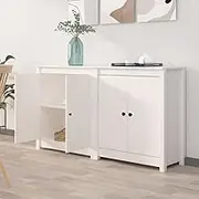 Solid Wood Pine Sideboards, 2 Pcs White Storage Cabinets for Living Room, Hallway, Display Furniture