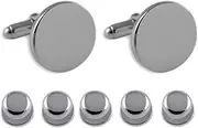 [Select Gifts] Sterling silver plain round Cufflinks Shirt Dress Studs Gift Set