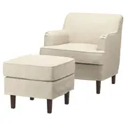 ROCKSJÖN armchair with footstool, Kilanda light beige