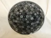 Clear and black geometric patterns 13" Glass Round Platter-curved up edge