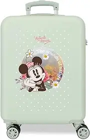 Joumma Disney Minnie Wild Nature Cabin Suitcase Green 38 x 55 x 20 cm Hard ABS Combination Lock Side 34L 2 kg 4 Wheels Hand Luggage, Green, Cabin Suitcase, Green, Cabin Suitcase