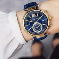 在飛比找旋轉拍賣優惠-Michael Kors 時尚新款圓盤皮帶 藍色日曆 39m