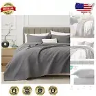 Versatile Lightweight King Quilt Set - Grey Geometric Coverlet for All Seasons
