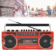 Portable Wireless Cassette Player Radio,80s Style Retro CD Player Boombox,AM/FM/SW | Stereo Sound | USB & SD Card Connection | Recording Conversion,for Family Party & Travel,Red