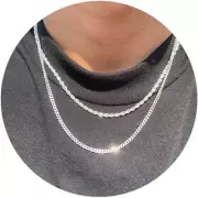 Trendy 2Pcs 3Mm Chain Necklace for Men - Layered 925 Sterling Silver Cuban Link