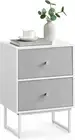 Nightstand with removable fabric drawers, bedside table, white and gray