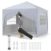 Costway 3x3 m Pop up Canopy Tent w/4 Removable Sidewall Portable Foldable Sun Shelter Gazebo White