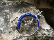 Lizard Gecko Sterling Silver 925 Lapis Opal Gemstone Pin Brooch Pendant NEW AG54