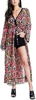 [GUESS] Women's Melia Long Sleeve Duster, Lucid Jungle Black Print, Size M