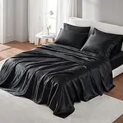 Premier Comfort SHET20-173 Satin 6 Piece Sheet Set, Queen, Black