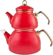Karaca Retro Enamel Teapot Set, Red, Suitable for Induction, Tea Maker, Kettle, Tea Infusion 1.1 L, Water Jug 2.3 L, Turkish Tea Kettle, Tea Maker, Caydanlik