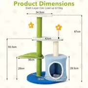 4-Tier Cat Tree Tower with Sisal Posts & Playful Balls, 87 cm Tall