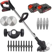 Electric Weed Eater, Foldable Cordless Weed Wacker Battery Powered, 3-in-1 Lightweight String Trimmer/Edger Lawn Tool/Brush Cutter with Adjustable Length & 3 Types Blades, for Garden and Yard