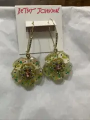 Betsey Johnson Sweetness & Light Lucite Dried Flower Encased Crystal Earrings