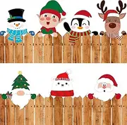 Beeveer 7 Pcs Christmas Fence Peeker Decoration Christmas Yard Decorations Christmas Yard Decor Cute Fence Art Sign Ornament Santa Claus Elk Snowman Elf Peeker for Xmas DIY Home Patio Garden Outdoor