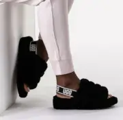 UGG OH YEAH SLIDE 1107953 Sheepskin Slipper Sandals BLACK size 8 US
