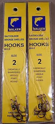 Fishing Hook, 2 Packs of 6 Size #2 Walker Baitholder Bronze Snelled Hooks BH-2