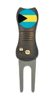 Bahamas Flag Golf Ball Marker + Premium Switchblade Divot Tool