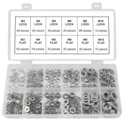 Split Lock and Flat Washer Assortment Set 304 Stainless Steel 400 Silver