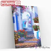 Paint By Numbers Kit Santorini Ocean Art Adult Brush Draw Framed Wall Beginner