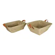 2pc Maine & Crawford Noosa Palm Leaf Basket Set Decor w/ Leather Handle Natural