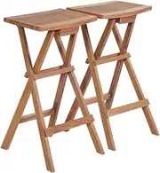 Patio Stool Set of 2, Wooden Folding Bar Stools with Footrests, Outdoor Tall Stools, Bar Chairs for Outdoor Camping Kitchen Shop Cafe, 40 x 35 x 75 cm